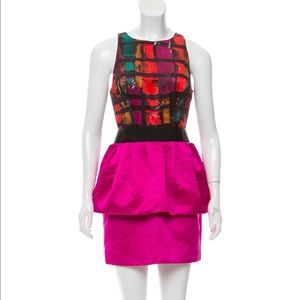 Milly peplum graffiti cocktail mini silk dress